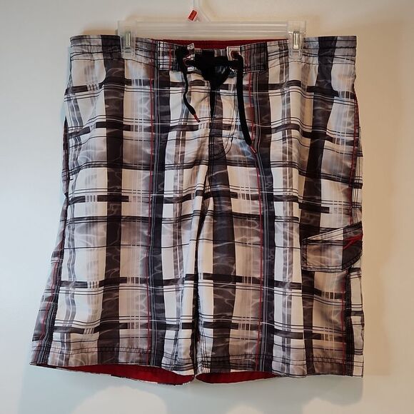 Speedo Swim Trunks Shorts Bathing Suit Lined Black/White Men's Sz Large EUC NICE - Picture 1 of 12
